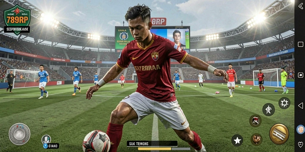 Screenshot gameplay 789RP menampilkan aksi sepak bola yang mendebarkan.