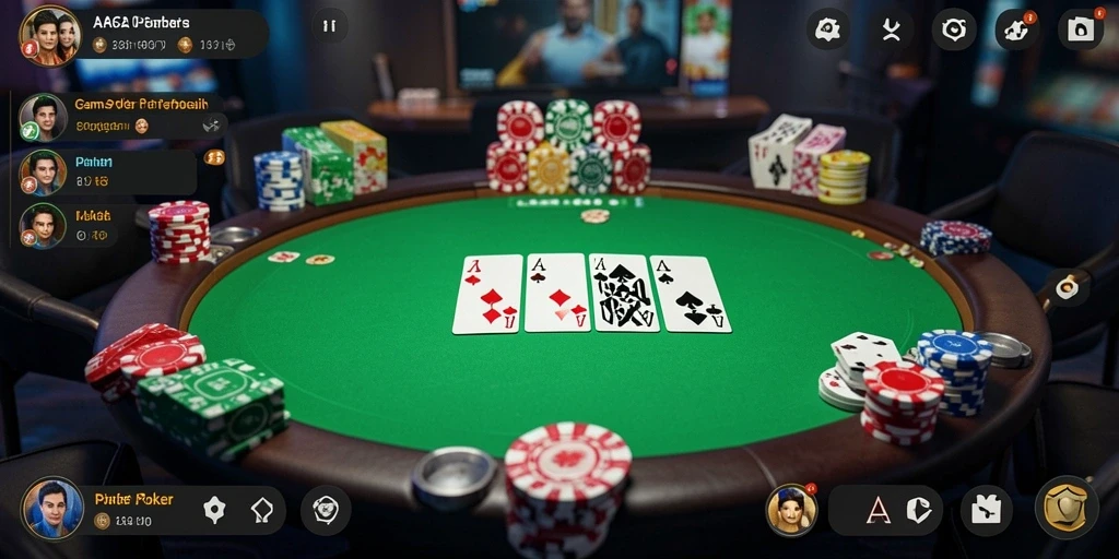 Screenshot gameplay AA62 yang menampilkan suasana Poker yang mendebarkan.