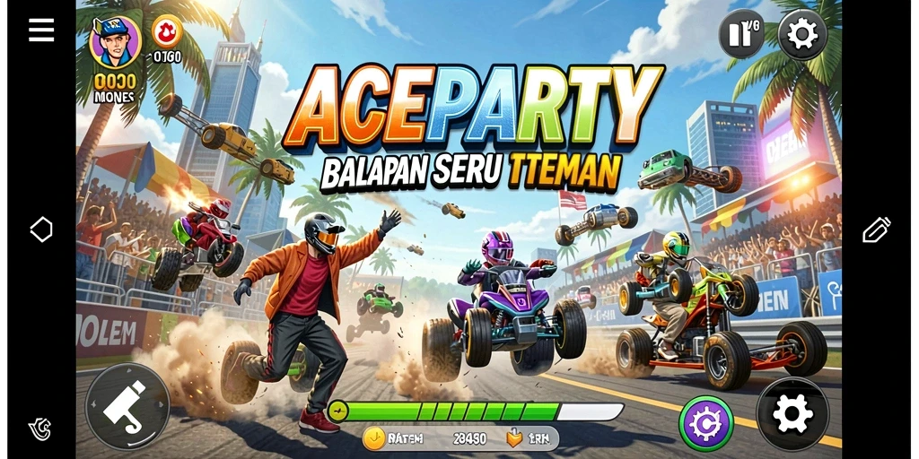 Tampilan gameplay seru dari ACEPARTY di trek balap yang menantang.