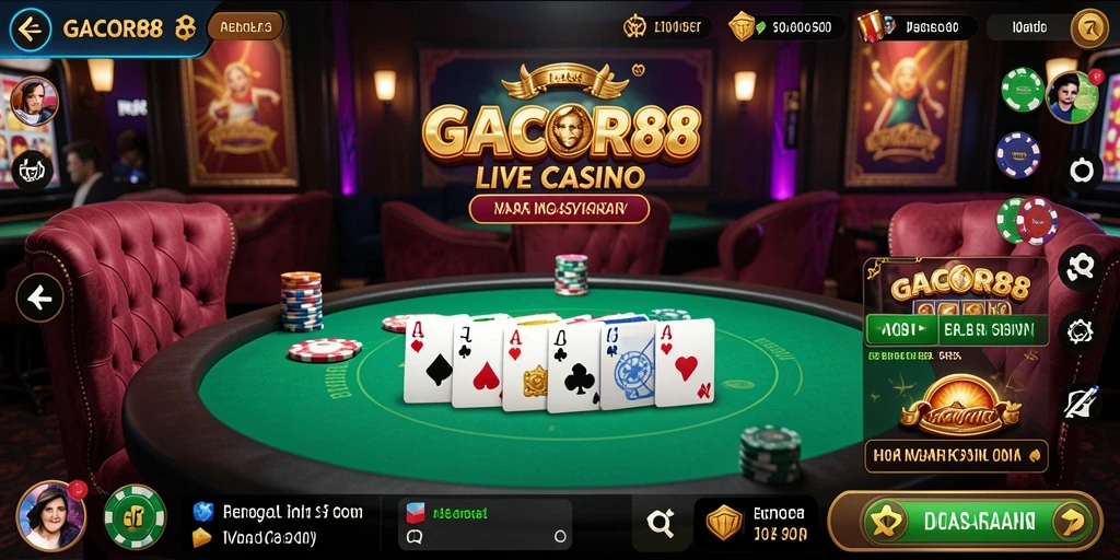 Screenshot GACOR88 menunjukkan dealer langsung dan suasana Live Casino yang mengasyikkan.