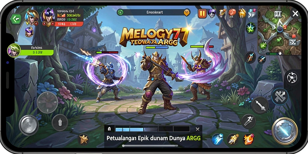 Tampilan mendebarkan dari pertempuran di MELODY77, penuh aksi dan strategi.