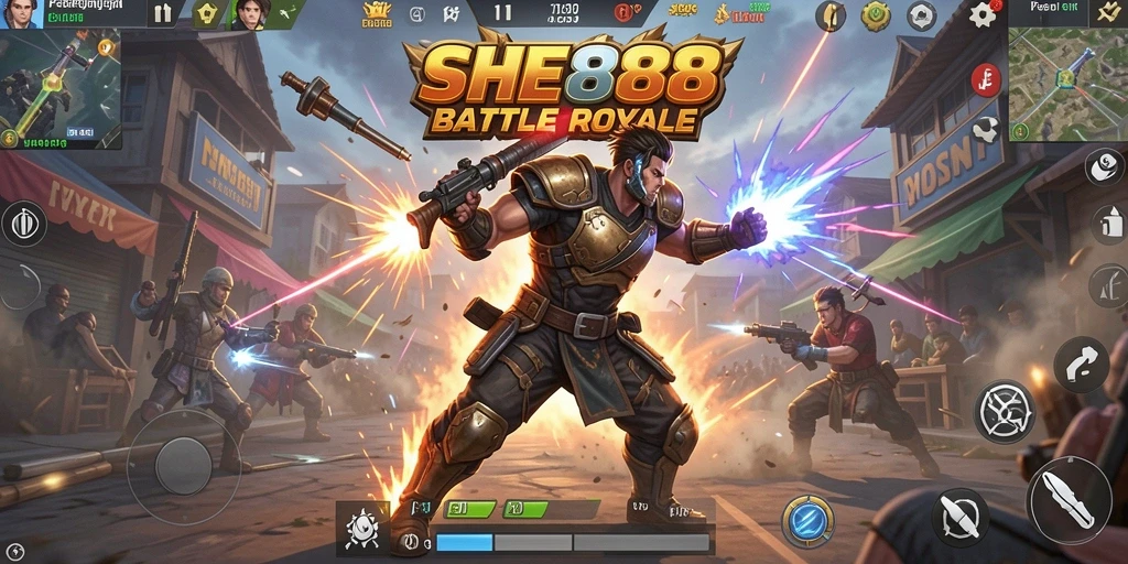 Tampilan mendebarkan dari gameplay intens dalam SHE888 Battle Royale.
