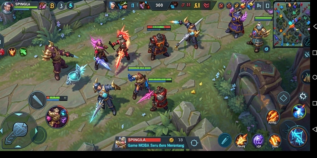 Tampilan gameplay menarik dari SPINGILA yang menawarkan aksi MOBA seru.